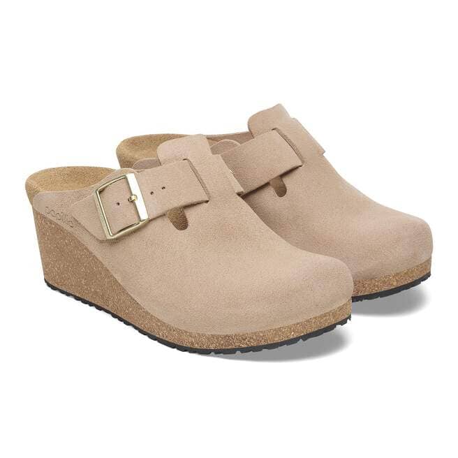 Birkenstock Fanny Suede Leather Wedge Clogs Clogs Birkenstock Warm Sand 37 