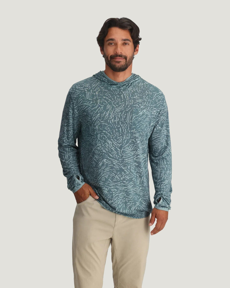 Free Fly Bamboo Lightweight Hoodie - Men's General Free Fly Tidal Flow Print Stormy Sea S 