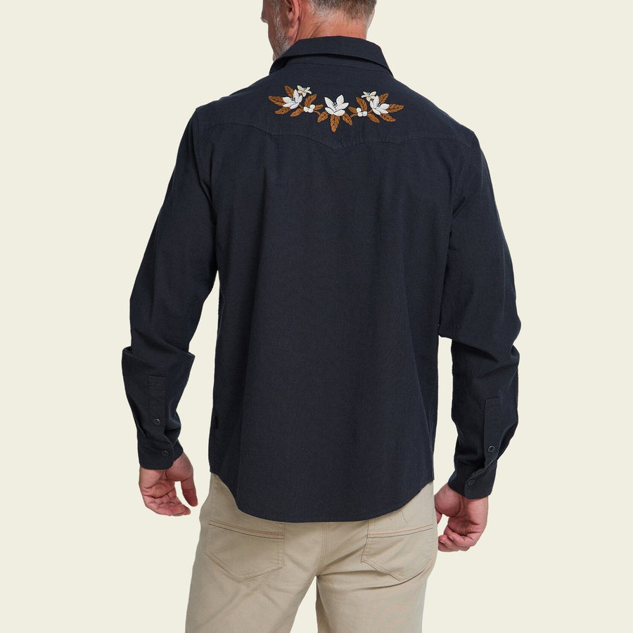 Howler Bros. Crosscut Deluxe Longsleeve Shirt Men's Long Sleeve Button Downs Howler Brothers Orange Blossoms : Antique Black M 