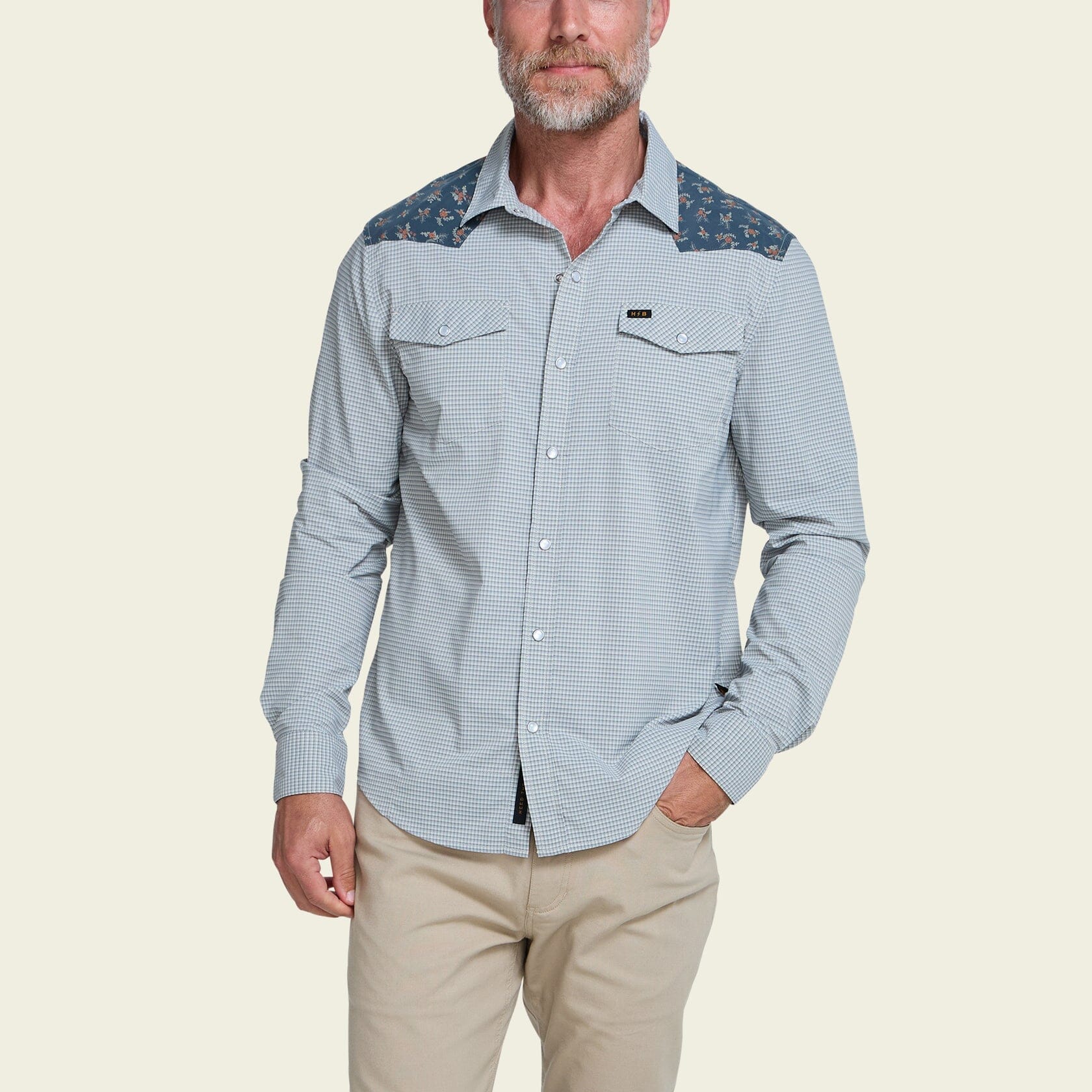 Howler Bros. H Bar B Tech Longsleeve Shirt Men's Long Sleeve Button Downs Howler Brothers Rancher Floral : Smoke Blue M
