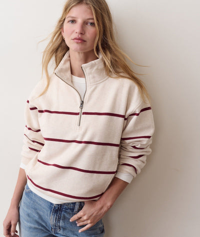 Marine Layer Cloud 9 Fleece Half Zip Women's Fleece Pullover Marine Layer Oatmeal & Cabernet Stripe S