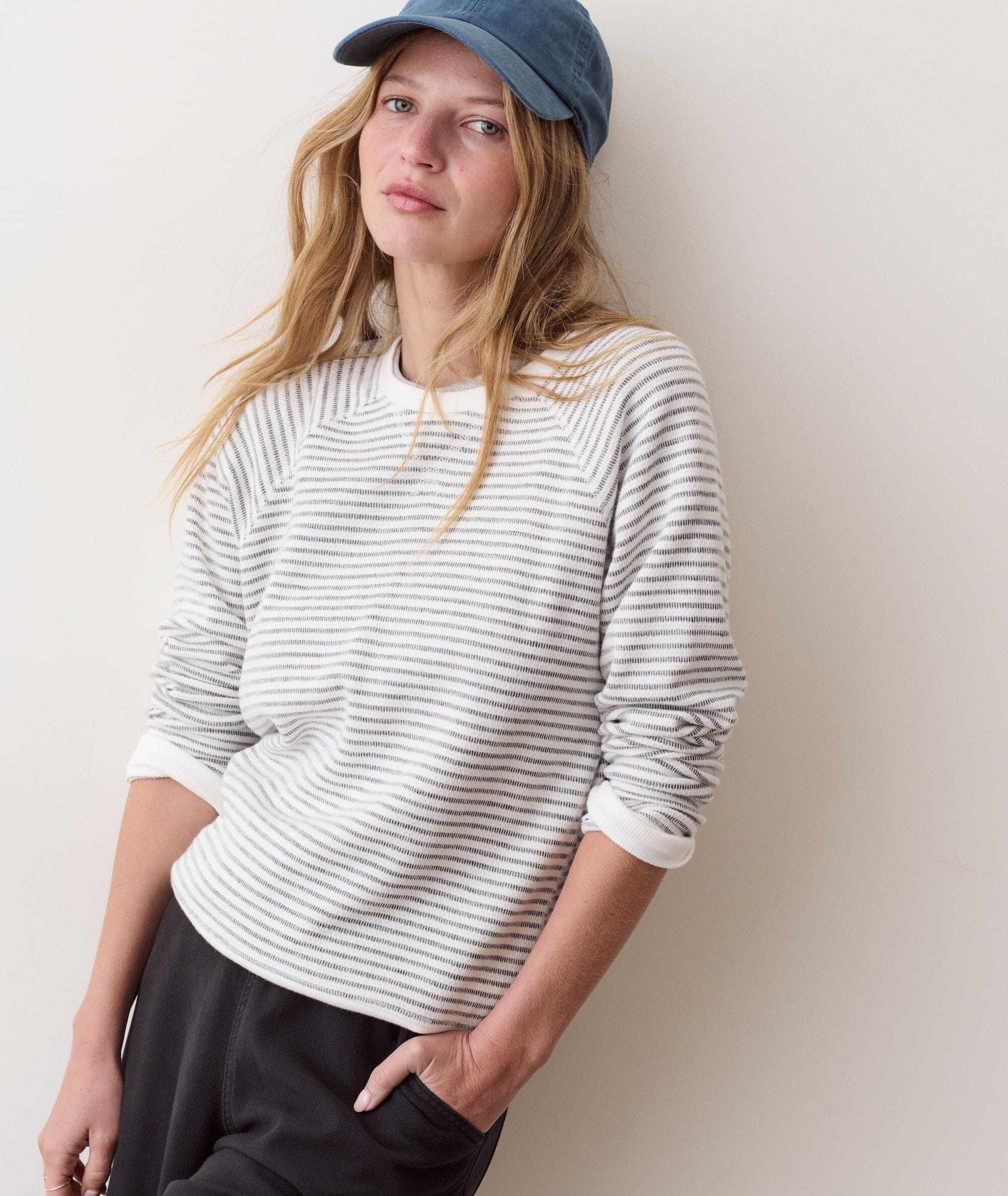 Marine Layer Juno Textured Raglan Women's Sweaters Marine Layer Heather Grey Stripe XS