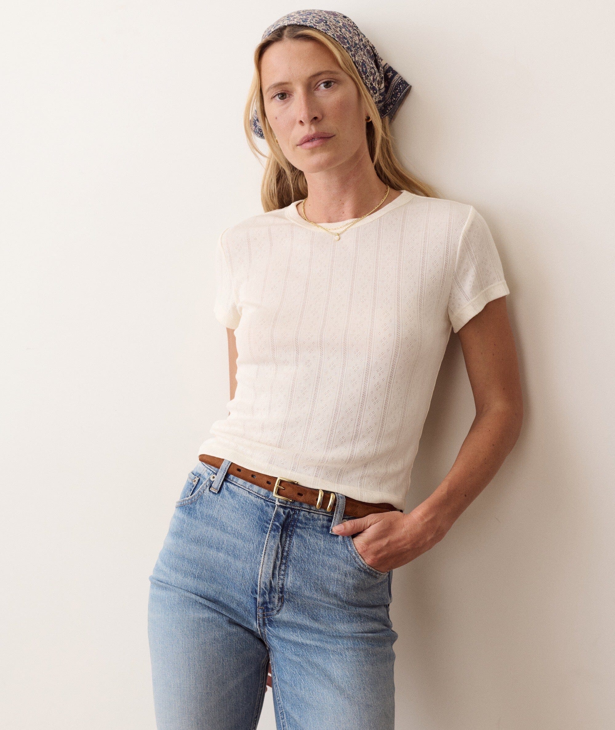 Marine Layer Lexi Pointelle Tee Women's Casual Tops Marine Layer Antique White XS