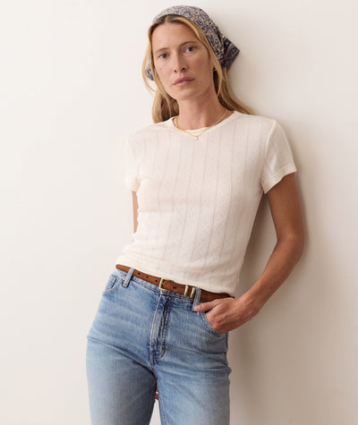 Marine Layer Lexi Pointelle Tee Women's Casual Tops Marine Layer Antique White XS