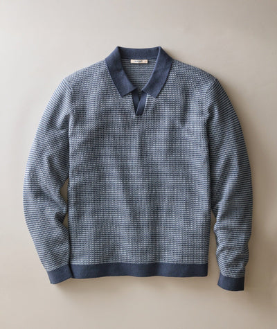 Marine Layer Liam Long Sleeve Sweater Polo – Men's Men's Casual Sweatshirts Marine Layer Navy M