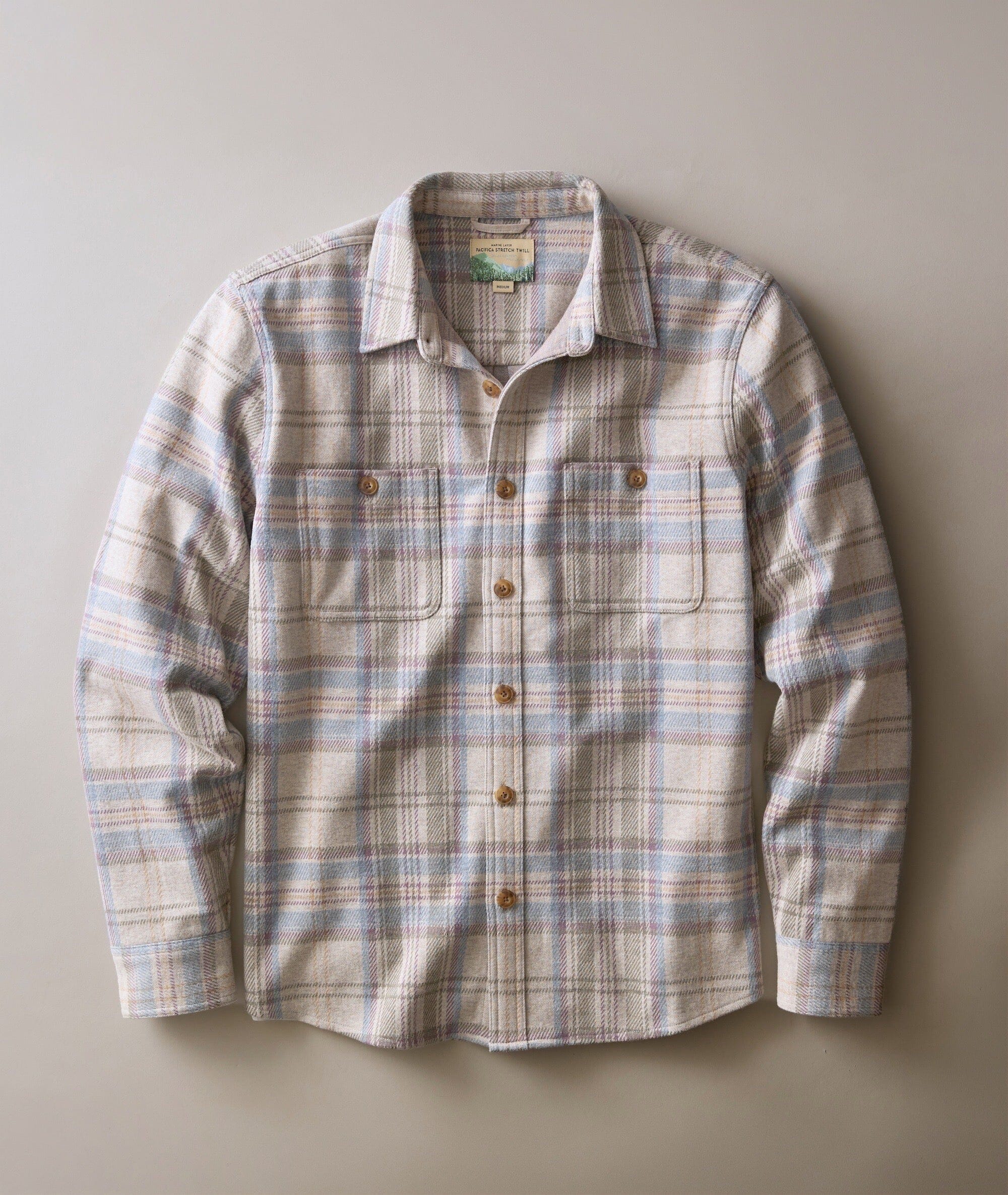 Marine Layer Pacifica Stretch Twill Overshirt – Men's Men's Flannel Shirts Marine Layer Grey Plaid M
