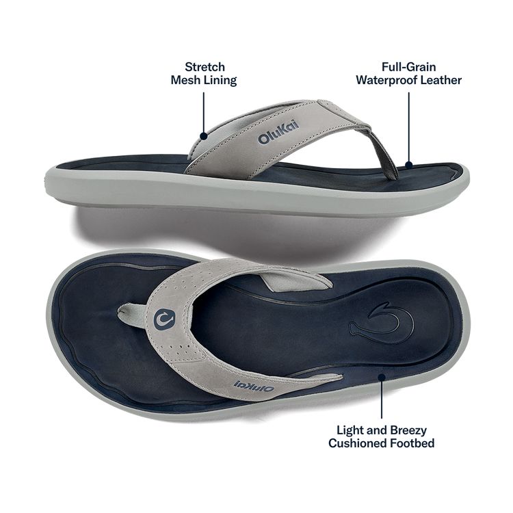 OluKai Pili Sandal - Men's (Ash/Mood Indigo) Shoes OluKai