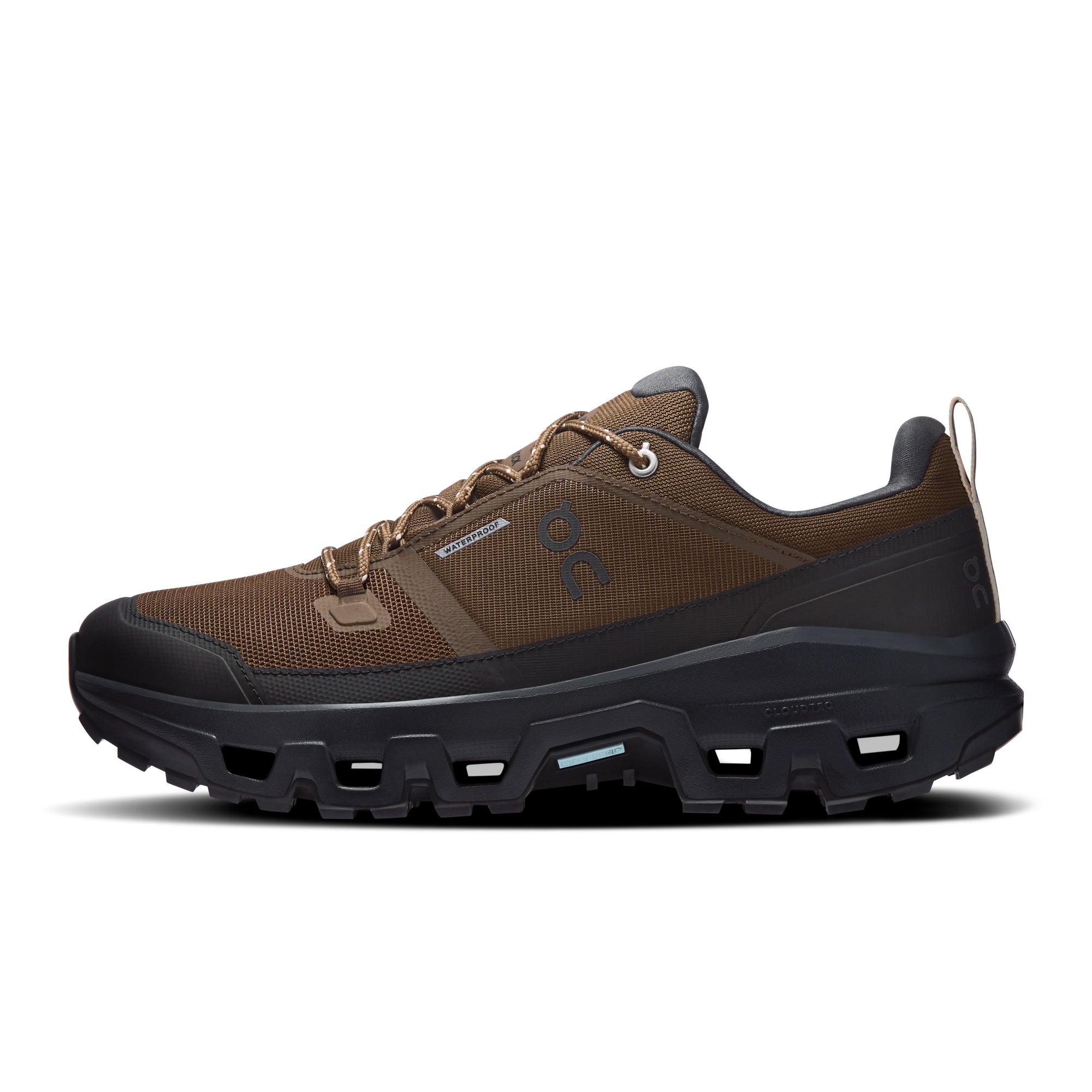 On Running Cloudrock Low Waterproof - Men's (Earth/Black) Shoes On Running