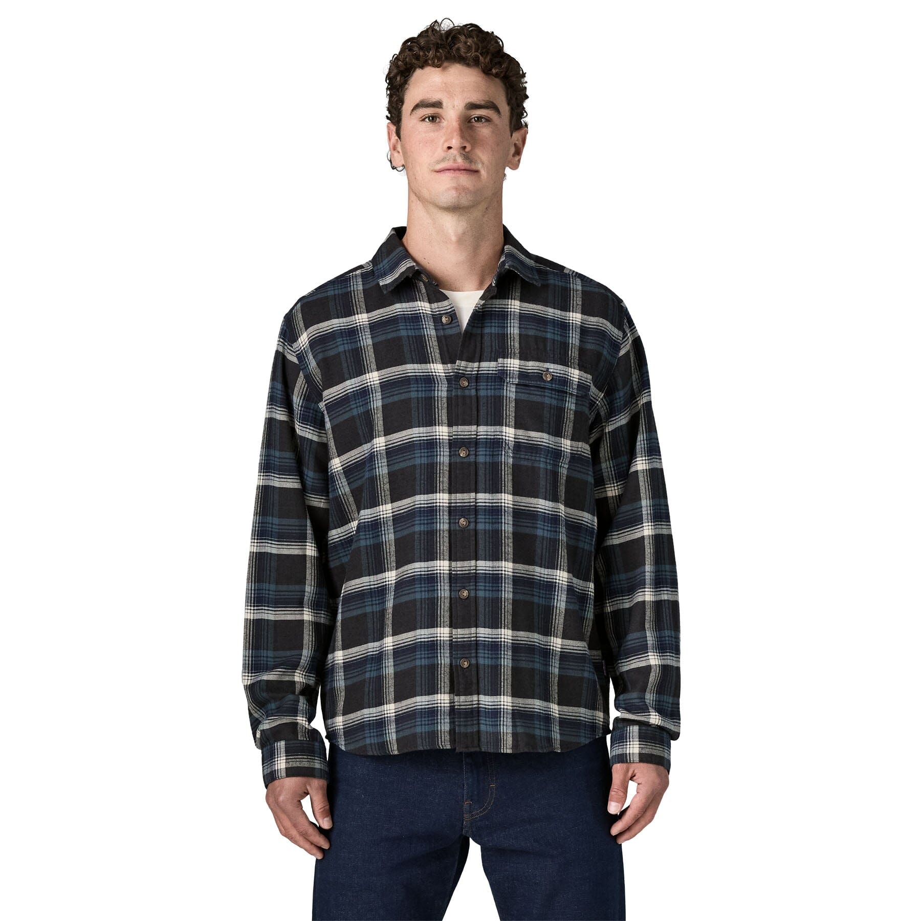 Patagonia Long-Sleeved Lightweight Fjord Flannel Shirt - Men's Men's Flannel Shirts Patagonia Cozy Cabin: Ink Black S