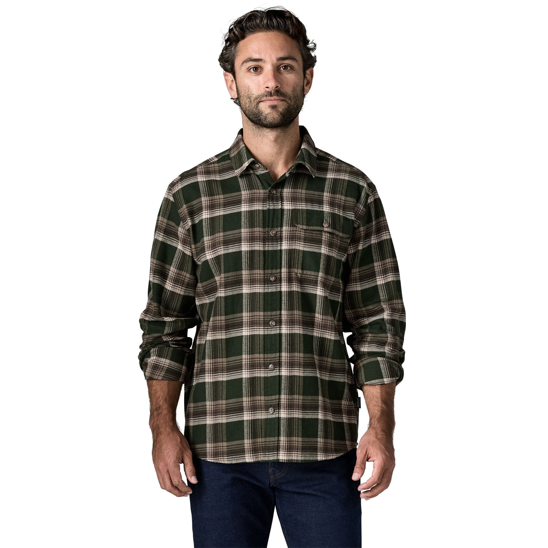 Patagonia Long-Sleeved Lightweight Fjord Flannel Shirt - Men's Men's Flannel Shirts Patagonia Cozy Cabin: Treeline Green S