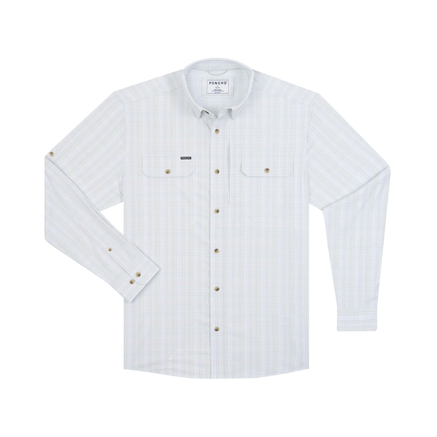 Poncho The Dunes Shirt (Slim) Men's Long Sleeve Button Downs Poncho Light Grey and Green Plaid M 