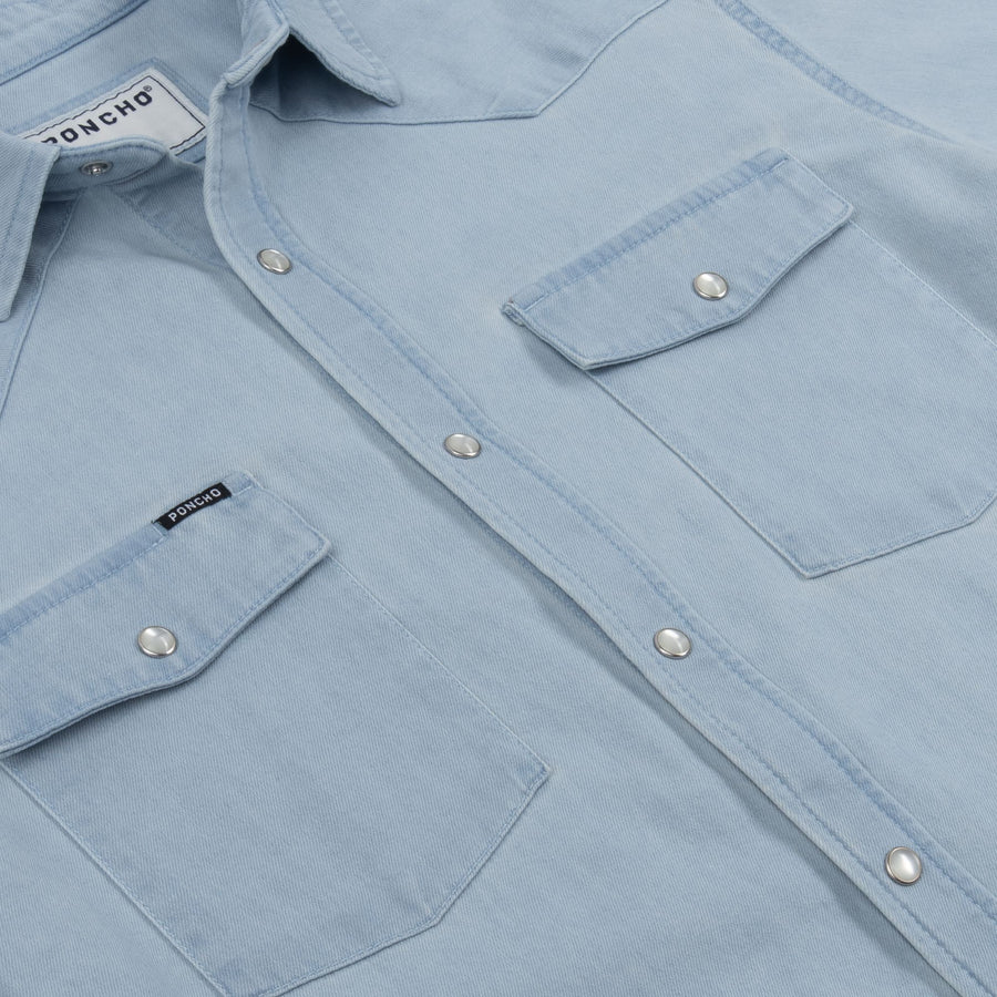 Poncho The Marfa Shirt Men's Long Sleeve Button Downs Poncho Light Wash M 