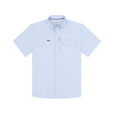 Poncho The Padre Shirt Men's Short Sleeve Button Downs Poncho Blue Microcheck M