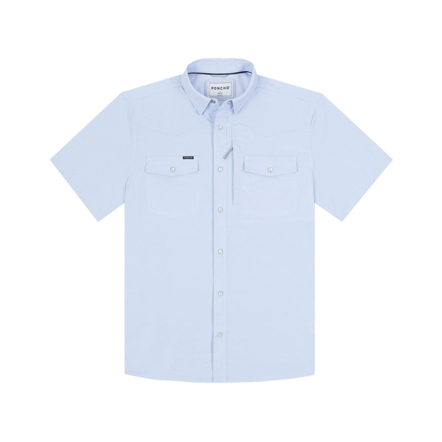 Poncho The Padre Shirt Men's Short Sleeve Button Downs Poncho Blue Microcheck M 