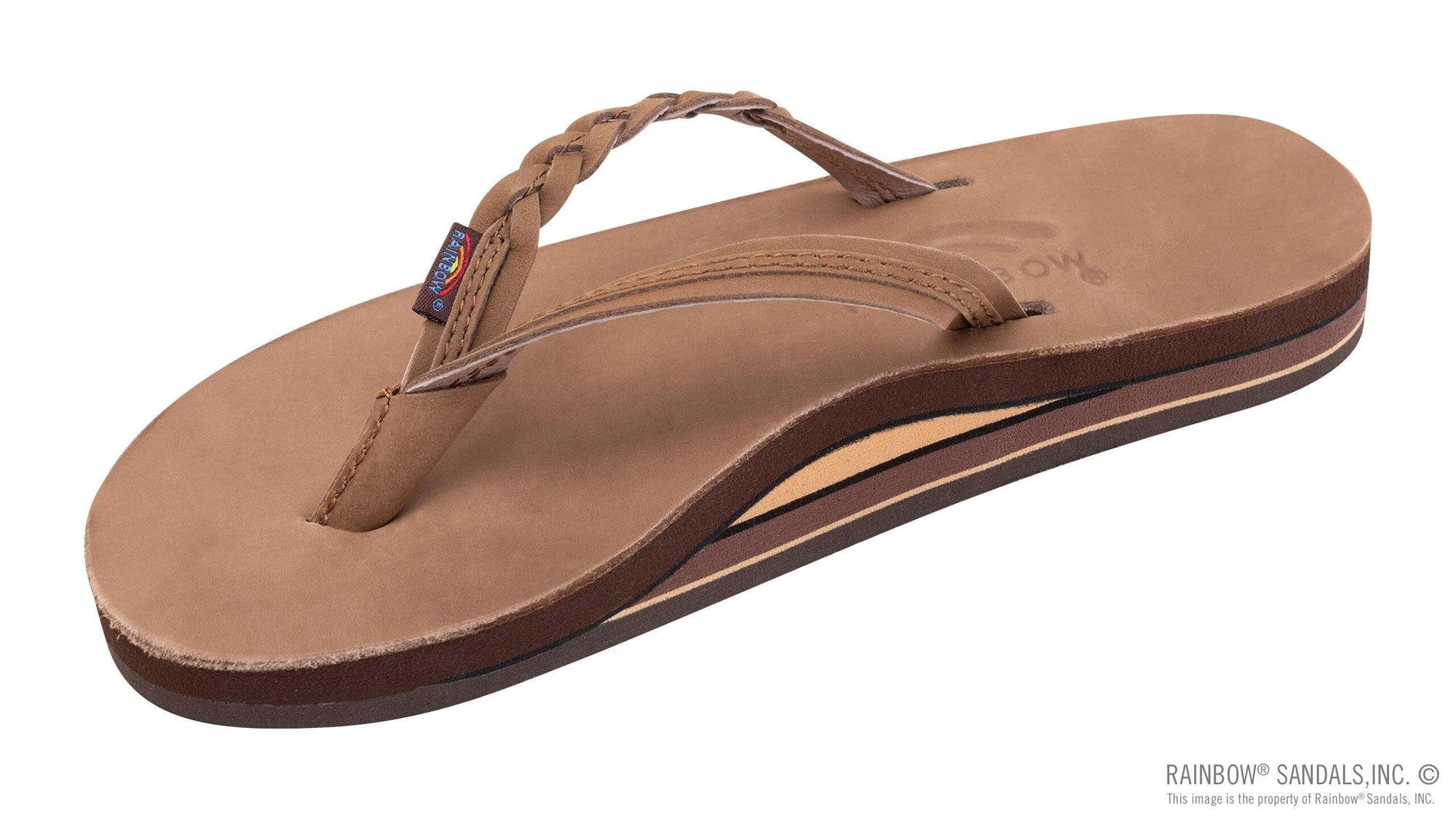 Rainbow Flirty Braidy Single Layer Leather w/ Narrow Strap - Women's Women's Flip Flops Rainbows Dark Brown S (5.5-6.5)