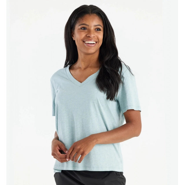 Women's Bamboo Heritage V Neck Tee Apparel & Accessories Free Fly Apparel Heather Ocean Mist XS 