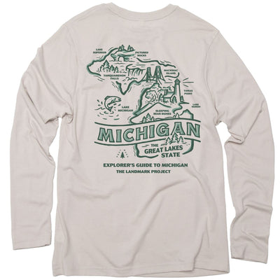 Explore Michigan Long Sleeve Pocket T-shirt: L / Dune The Landmark Project