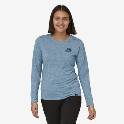 Patagonia Long Sleeved Capilene Cool Daily Graphic Shirt - Women's Shirts Patagonia Skyline Stencil: Steam Blue X-Dye XS